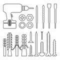 Construction tools and a set of fasteners. Set of screwdrivers and self-tapping screws. Items for construction and carpentry. Royalty Free Stock Photo