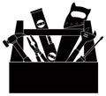 Construction Tools in Tool Box Black and White Vector Illustration Royalty Free Stock Photo