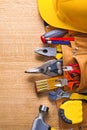 Construction tools in toolbelt hammer tapeline Royalty Free Stock Photo