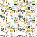 Construction tools vector icons seamless pattern. Royalty Free Stock Photo