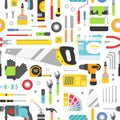 Construction tools vector icons seamless pattern. Hand equipment background Royalty Free Stock Photo