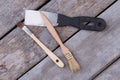 Construction tools on wooden boards background. Royalty Free Stock Photo