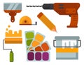 Construction tools worker equipment house renovation handyman vector illustration.