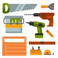 Construction tools worker equipment house renovation handyman vector illustration.