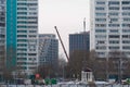 Construction with tower cranes in Moscow in everning Royalty Free Stock Photo