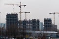 Construction with tower cranes in Moscow in everning Royalty Free Stock Photo