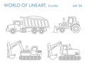 Construction transport line art vector: excavator tractor grader