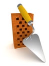 Construction trowel and brick on white background Royalty Free Stock Photo