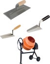 Construction trowels and cement mixer for cement dough