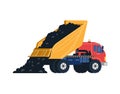 Construction truck unloads asphalt, construction machinery for road repair, vector heavy equipment illustration Royalty Free Stock Photo