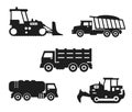 Construction truck vehicles isolated vector Silhouette