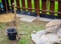 Construction of a turtle enclosure in the garden Royalty Free Stock Photo