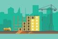 Construction vector background.Building process web banner in flat style