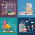 Construction vector flat colorful set of illustration with colorful building tools. Building poster in modern style. Royalty Free Stock Photo