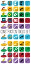 Construction vector tools set in different style: outline, black and white silhouette, colorfull and isometric. Royalty Free Stock Photo