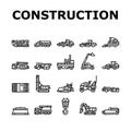 construction vehicle heavy work icons set vector