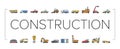 construction vehicle heavy work icons set vector