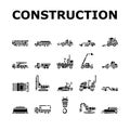 construction vehicle heavy work icons set vector