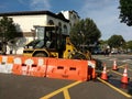 Construction Vehicle Parked in the Street, CAT Forklift, Traffic Cones, Jersey Barrier, Rutherford, NJ, USA Royalty Free Stock Photo