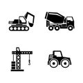 Construction Vehicles, Building Machines. Simple Related Vector Icons Royalty Free Stock Photo