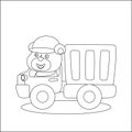 Construction vehicles coloring book or page with cute litle animal driver, Creative vector