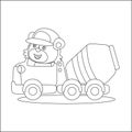 Construction vehicles coloring book or page with cute litle animal driver,