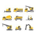 Construction vehicles flat design icon set Royalty Free Stock Photo