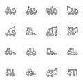 Construction vehicles line icons set