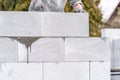 construction of a wall of a house made of aerated concrete blocks Royalty Free Stock Photo