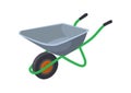 Construction wheelbarrow. Cartoon trolley, garden rural agriculture cart in wheels, flat vector icon illustration