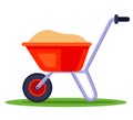 Construction wheelbarrow with sand. transport fertilizers for the garden.