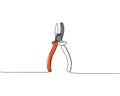 Construction wire cutters, pliers, vise grip, swagers one line art. Continuous line color drawing of repair