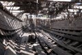 Construction of a wooden boat.