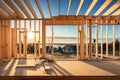 Construction wooden house, Wooden framework, building house, Royalty Free Stock Photo