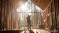Construction wooden house, Wooden framework, building house, Royalty Free Stock Photo
