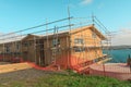 Construction of a wooden house with a sea view Royalty Free Stock Photo