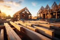Construction of a wooden house under the open sky showing the process of building a cozy home in nature, construction picture Royalty Free Stock Photo