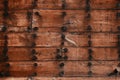 Construction of a wooden ship. Shipyard of traditional Dhow wooden boat on Iranian Qeshm Island. Board of Tradition