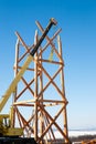 Construction of wooden towers using a mobile crane Royalty Free Stock Photo