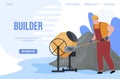 Construction work landing page website user interface vector flat builder wheelbarrow concrete mixer