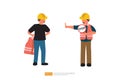 Construction Worker Aggressive. Construction Builder with helmet holding road stop sign. Vector Illustration of Worker Character Royalty Free Stock Photo