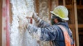 Construction Worker Applying Insulation Foam to Wall Royalty Free Stock Photo