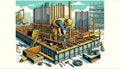 Construction Worker Assembling Foundation on Site Royalty Free Stock Photo