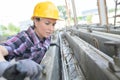 Construction worker assembling iron frame Royalty Free Stock Photo