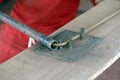 Construction worker assembling iron frame Royalty Free Stock Photo