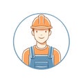 Construction worker avatar icon with hard hat, worker in uniform, circle frame profile, portrait illustration Royalty Free Stock Photo