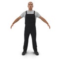 Construction Worker In Black Uniform Standing Pose. 3D illustration, isolated Royalty Free Stock Photo