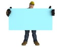 Construction Worker with blank blue board Royalty Free Stock Photo