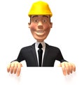 Construction worker with a blank sign Royalty Free Stock Photo