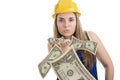 Construction worker blowing money Royalty Free Stock Photo